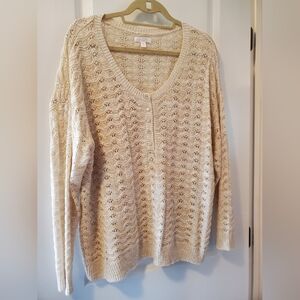 LC Lauren Conrad Knit Button Front Cream Women's Sweater XXL